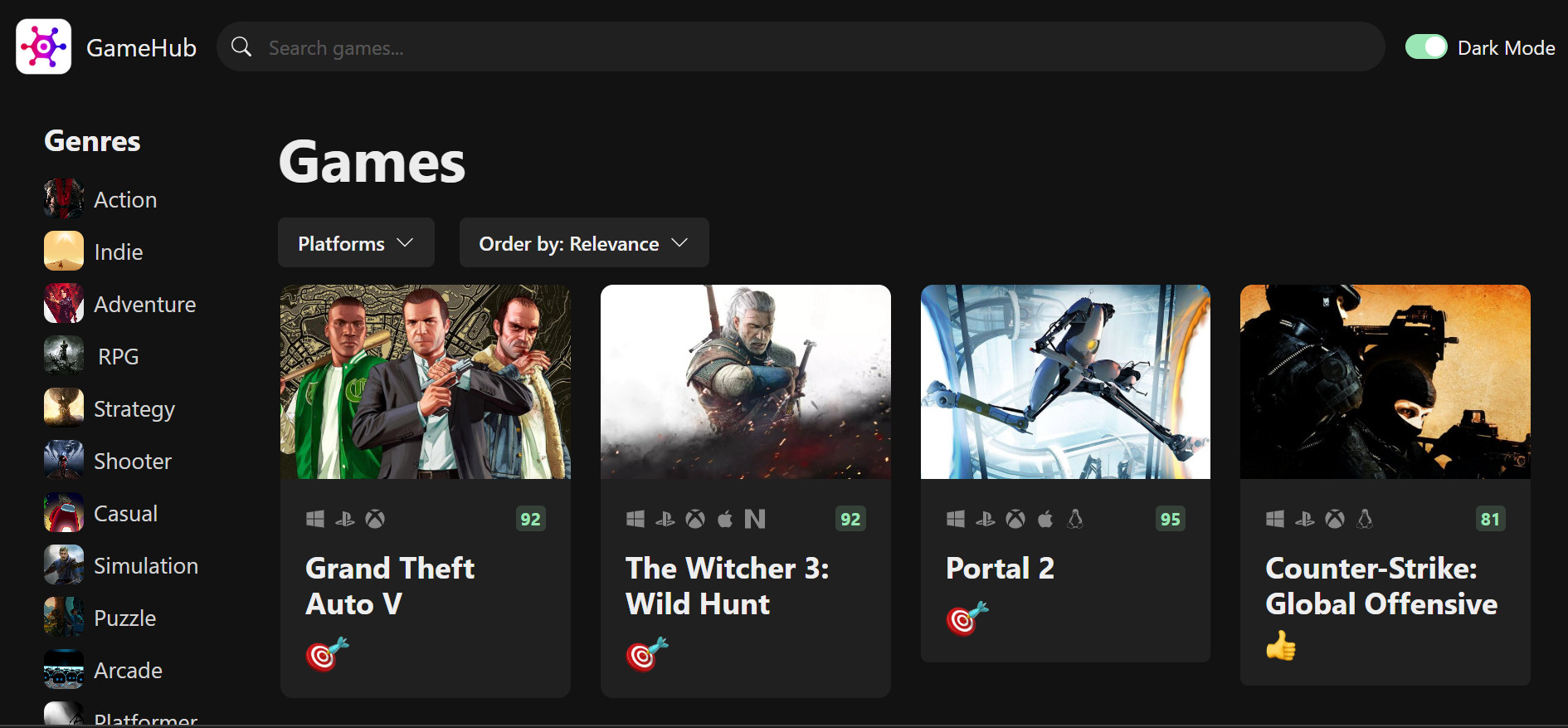 Preview of the GameHub game browser