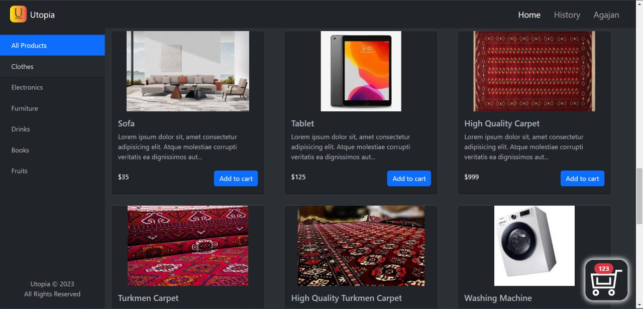 Preview of the Utopia online store web application